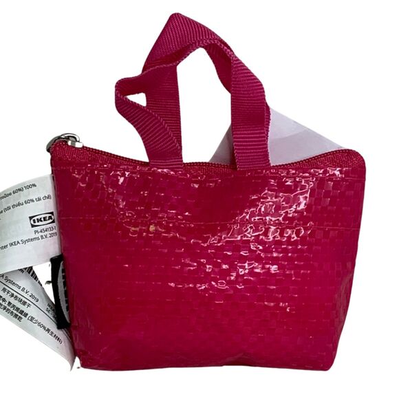 NEW IKEA Japan Mini Pink White Zipper Coin Keychain Mini Bag Tote Purse - Picture 4 of 10